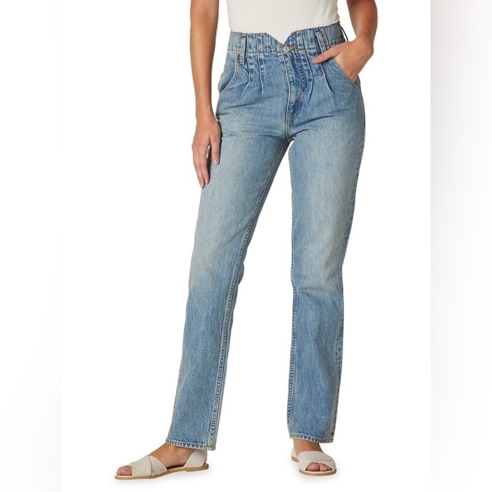 Hudson Pleated High Rise Raw Edge Waistband Jeans Blue Sift Size 26